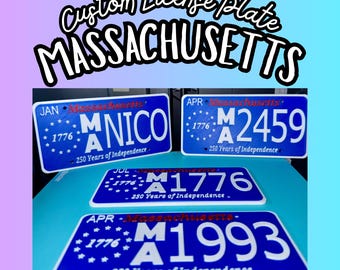 Matrícula personalizada de Massachusetts / 250.º aniversario / Matrícula personalizada / Regalo de cumpleaños / Impresión 3D