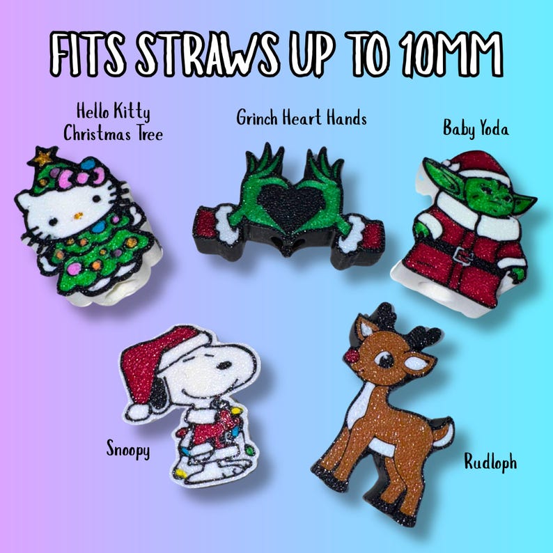 Christmas Straw Toppers | Stanley Straw Charm | Hello Kitty | Grinch ...