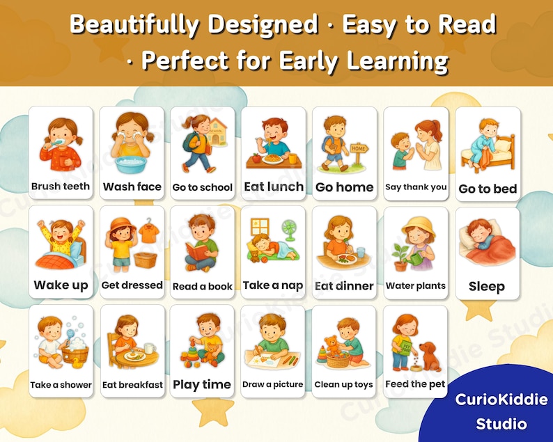 20 Daily Routine Flashcards for Kids – Printable Visual Schedule for ...