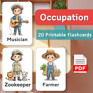Occupation Flashcards for Kids – 20 afdrukbare taakkaarten – educatieve pdf voor kleuters en kleuters