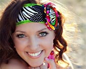 Wild Child HeadWrap Headband in Zebra and Multi Color Tie on Headband Zebra Print Headwrap Polka Dot Tie Headwrap Gifts for Her