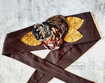 Chocolate and Mustard Gold Headwrap, Tichel, Sash, Headcover, Hairloss, Boho Headwrap, Knotted Headwrap, Tie Headwrap, Sinar