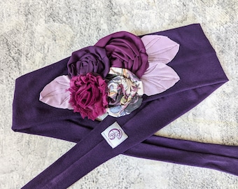 Purple Rose Flower Headwrap, Boho Headwrap, Tichel, Sinar, Headcover, Flower Headwrap, Knotted Headwrap, Tie Headwrap, Dread Wrap