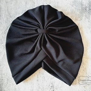 Black Crossover Cinch Front Turban, Black Turban for Women,  Headcover For Hair Loss, Loss, Pre Tied