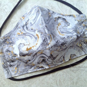 Gray and Gold Marble Face Mask, Mask with Filter Pocket, Adult Size, Reusable Mask, Contoured Face Mask, Made in US