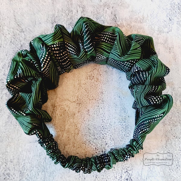 Serengeti, Scrunchie Headband, Scrunchie Crown, Haku, Hair Scrunchie, Ruffled Headband, Ruched Headband, Green and Black