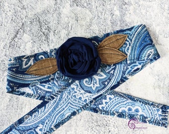 Blue Paisley,Headwrap, Head Wrap, Flower Headband, Tichel Sash, Headcover, Tie Headband, Knotted Headband, Blue Headwrap