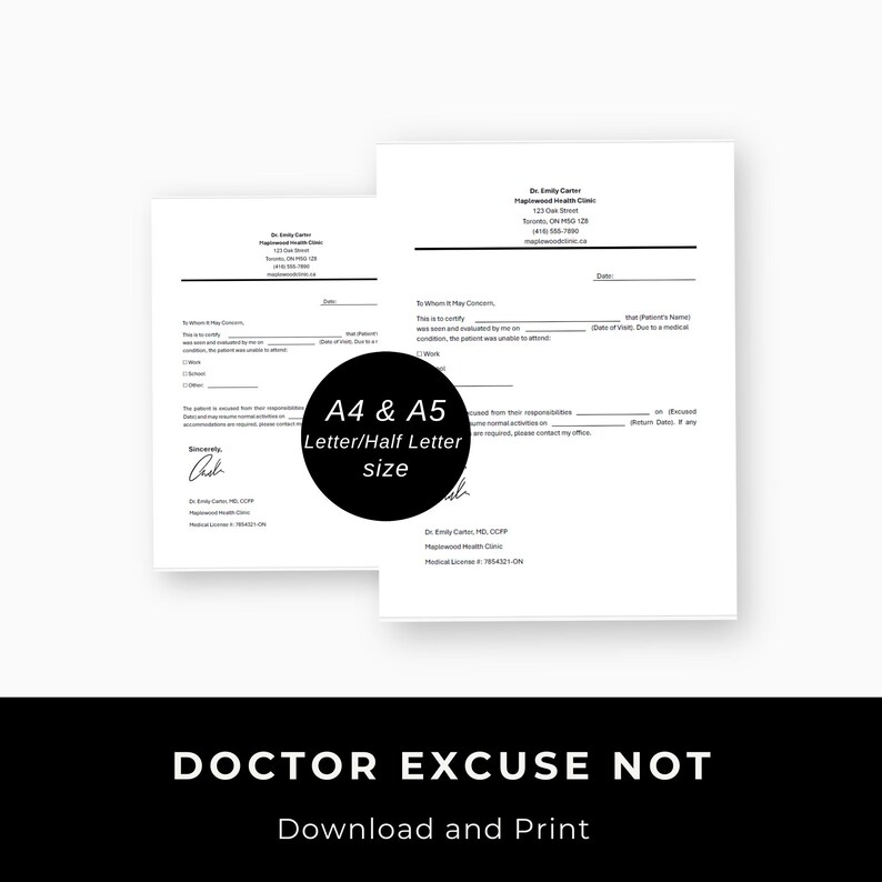 Doctor’s Excuse Note | Printable & Editable Medical Absence Template ...