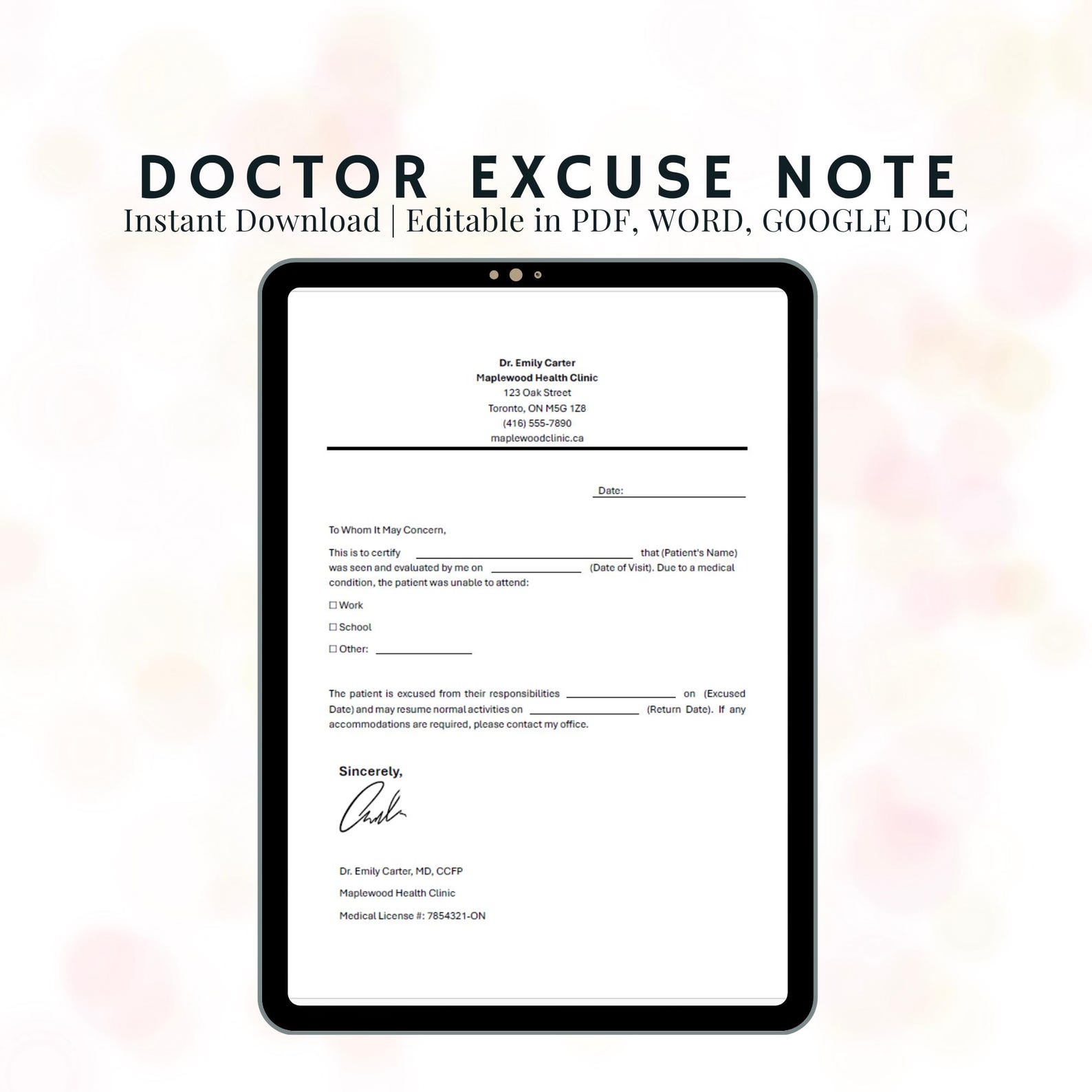 Doctor’s Excuse Note | Printable & Editable Medical Absence Template ...