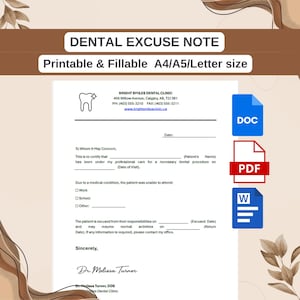 Entschuldigung Note | Druckbare & bearbeitbare medizinische Vorlage | Arbeit ,Schule | PDF, Word, Google Docs | Sofort Download