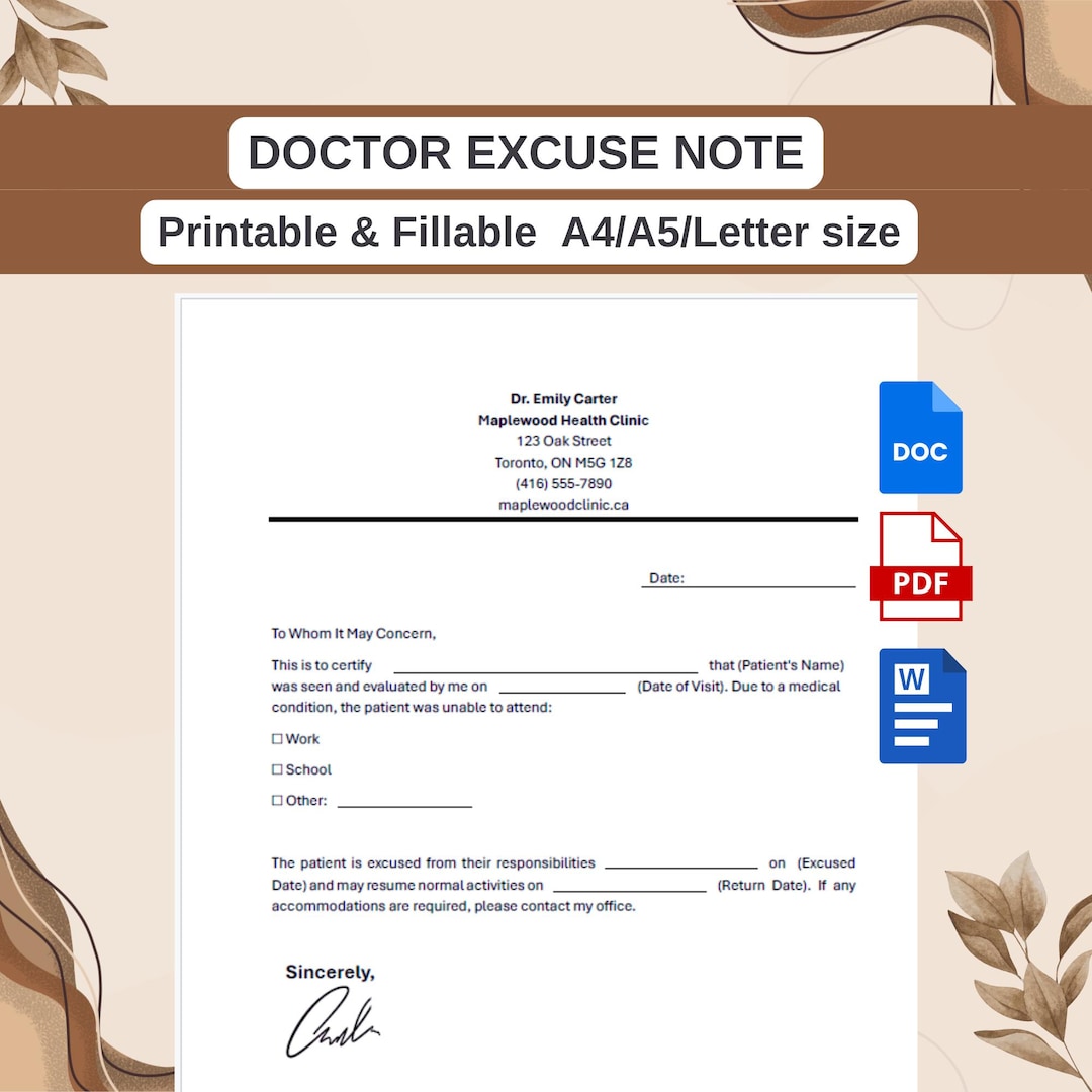 Excuse Note Form.pdf Doctor’s Excuse Note | Printable & Editable Medical Absence Template ...