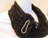 Black Handmade Crochet, necklace, scarflette, fashion scarf with beads