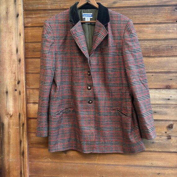 Pendleton, Vintage Pendleton Houndstooth Wool Blazer with Velvet Collar Size 16