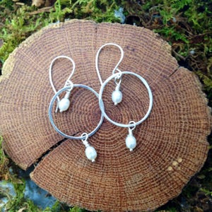 Sterling Silver and Pearl Circle Earrings image 1