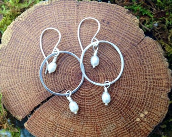 Sterling Silver and Pearl Circle Earrings