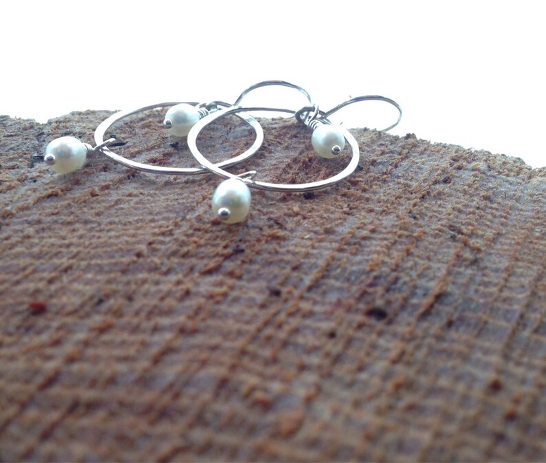 Sterling Silver and Pearl Circle Earrings image 4