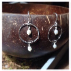 Sterling Silver and Pearl Circle Earrings image 2