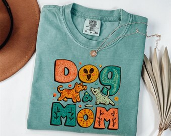 Dog Mom Shirt, Comfort Colors 1717, Vintage Retro Dog Lover Gift, Colorful Boho Dog Mom Shirt, Pet Mama Shirt