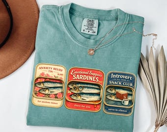 Emotional Support Sardines Shirt, Introvert Snack Club Tee, Funny Anxiety Relief Shirt