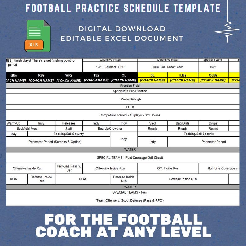 Football Defensive Install Schedule.pdf Football Practice Schedule Template - Etsy