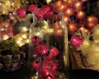 Red Rose Garland with LED Fairy Lights: Boho Romantic Decor