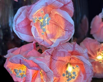 Guirnalda de luces con hojas de morera rosa: Guirnalda de luces estilo boho