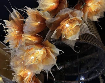 Guirnalda de peonías / Marrón crudo - guirnalda de luces de flores, guirnalda, luces de hadas, decoración, boho, único, decoración, romántico