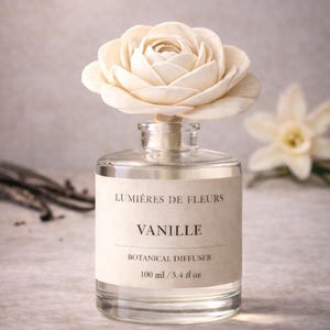 Difusor botánico de flores de madera Sola hecho a mano – Aceite esencial orgánico con aroma a vainilla para decoración del hogar