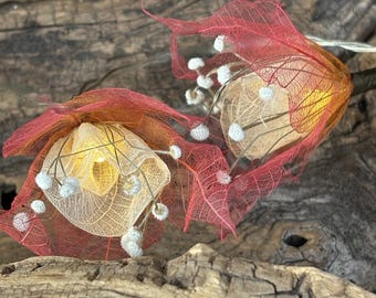 Mini Rose Garland: Red Orange Fairy String Lights, Boho Decor