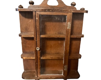 Deville Vintage Wood Wall Hanging Curio Cabinet Glass Door Miniature Shadow Box