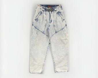 Maneuvers Vtg Acid Wash Denim Jeans, Size 14R, 1980s 80s Retro Pleated Baggy