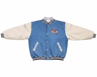 Vintage 90's Disney Tigger Embroidered Denim Varsity Bomber Jacket