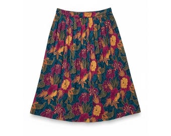 Alfred Dunner Vtg Falda midi plisada floral verde azulado burdeos amarillo talla 18 fluida