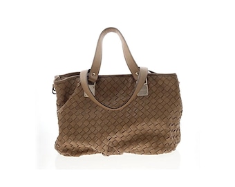Michael Kors Vtg Woven Leather Tote Bag Taupe Brown Silver Hardware Shoulder Bag