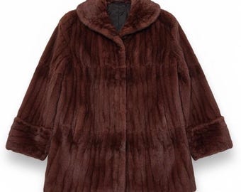 EVC ! Manteau de fourrure de vison luxueux acajou personnalisé élégant vêtements d'extérieur VTG des années 50/60 Sz M