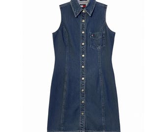 Vestido camisero sin mangas Tommy Hilfiger Vintage Denim, talla 4, estilo cottagecore