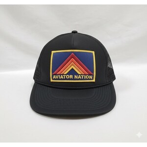 Aviator Nation Black Cap with Colorblock \'AV\' Patch Aviator Nation Logo Rainbow Vintage Trucker Hat-Black – EQUATION main image 4