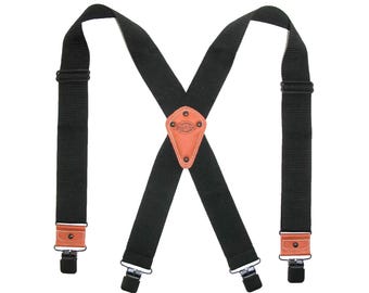 Tirantes de trabajo Dickies para hombre, resistentes, con espalda cruzada, elásticos anchos y ribete de cuero, color negro.