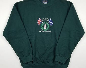 Sudadera Tom Morris St Andrews Vtg 1995 Open Golf Verde Talla L Escocia Jersey