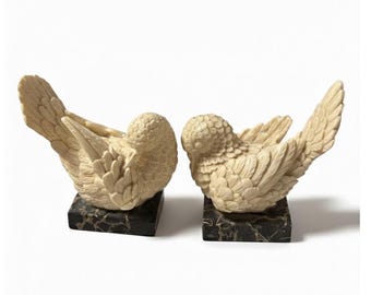 Vintage A. Santini Italian Bird Figurines Marble Base Sculptures Set of 2 Italy