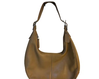 Coach Sac fourre-tout Legacy en cuir marron clair Zoe porté épaule Sac à main en cuir Nickel Vtg