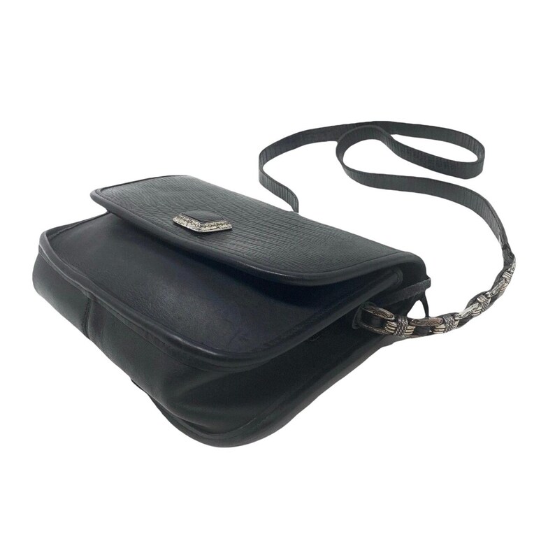 Brighton Blk Lizard Embossed Leather Crossbody Bag Silver Hardware Vtg Classic image 2