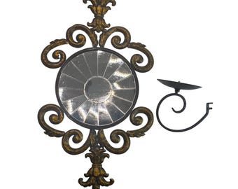 Vintage Gold Schwarz Metall Wandleuchte Fleur-de-lis Spiegel Kerzenhalter