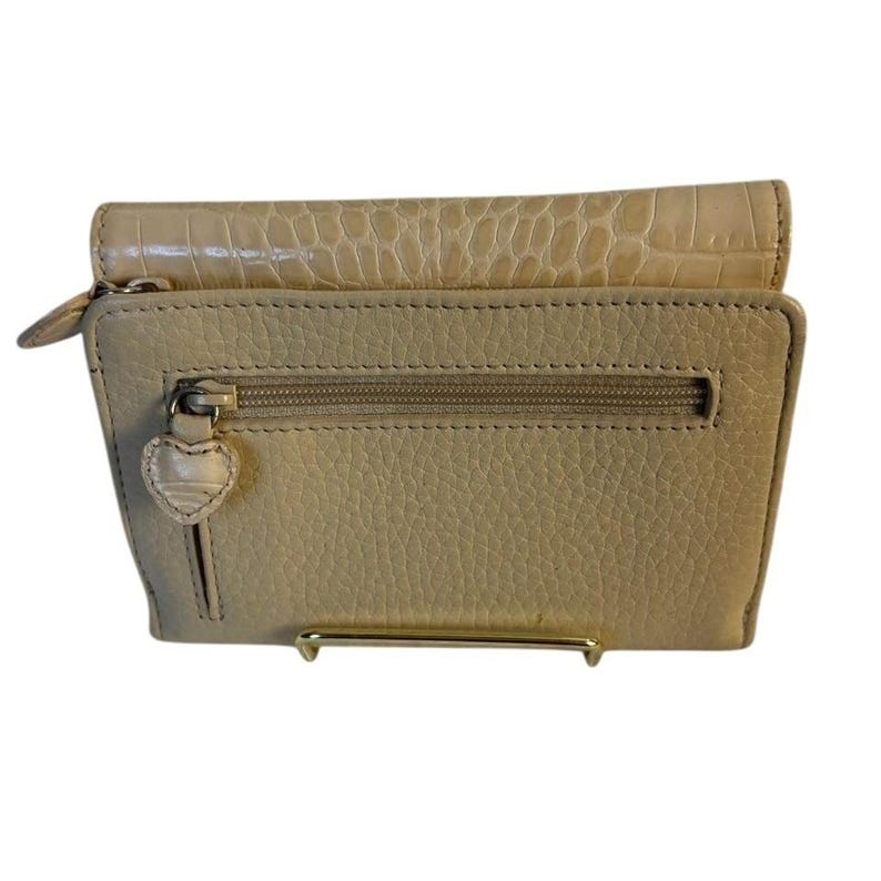 Brighton Vtg Leather Trifold Wallet Croc Embossed Filigree Heart Beige Pocket image 3
