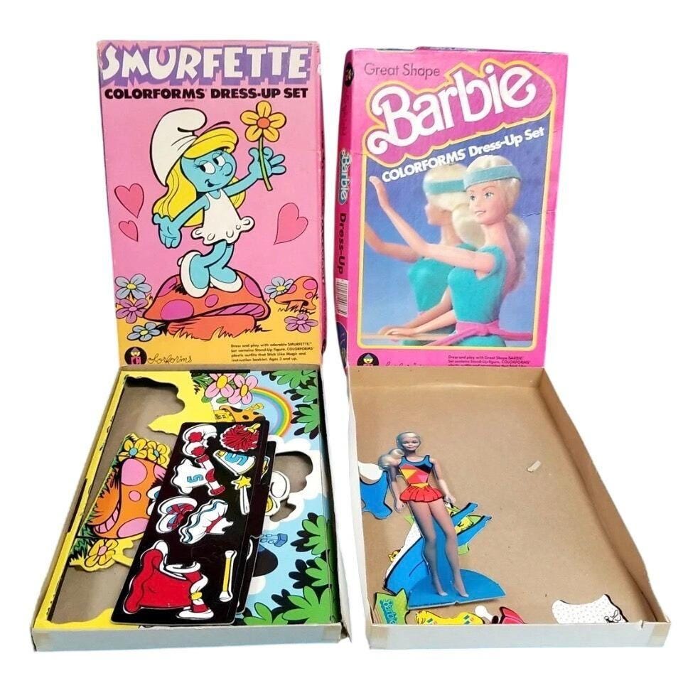 Barbie and Smurfette Colorforms Dress up Set Great Shape Barbie Vtg 80s ...