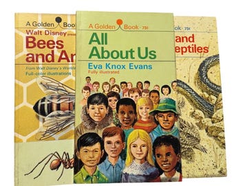 Lote de libros de bolsillo vintage de Golden Books: Abejas, hormigas, serpientes, todo sobre nosotros, década de 1960, juego de 3 piezas.