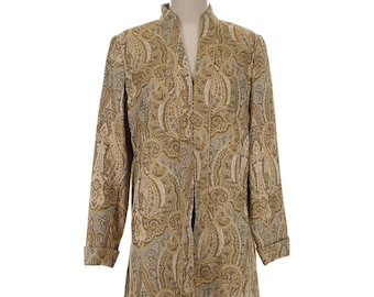 Laura Ashley Gold Paisley Tapestry Open Front Topper Jacket Mandarin Collar S