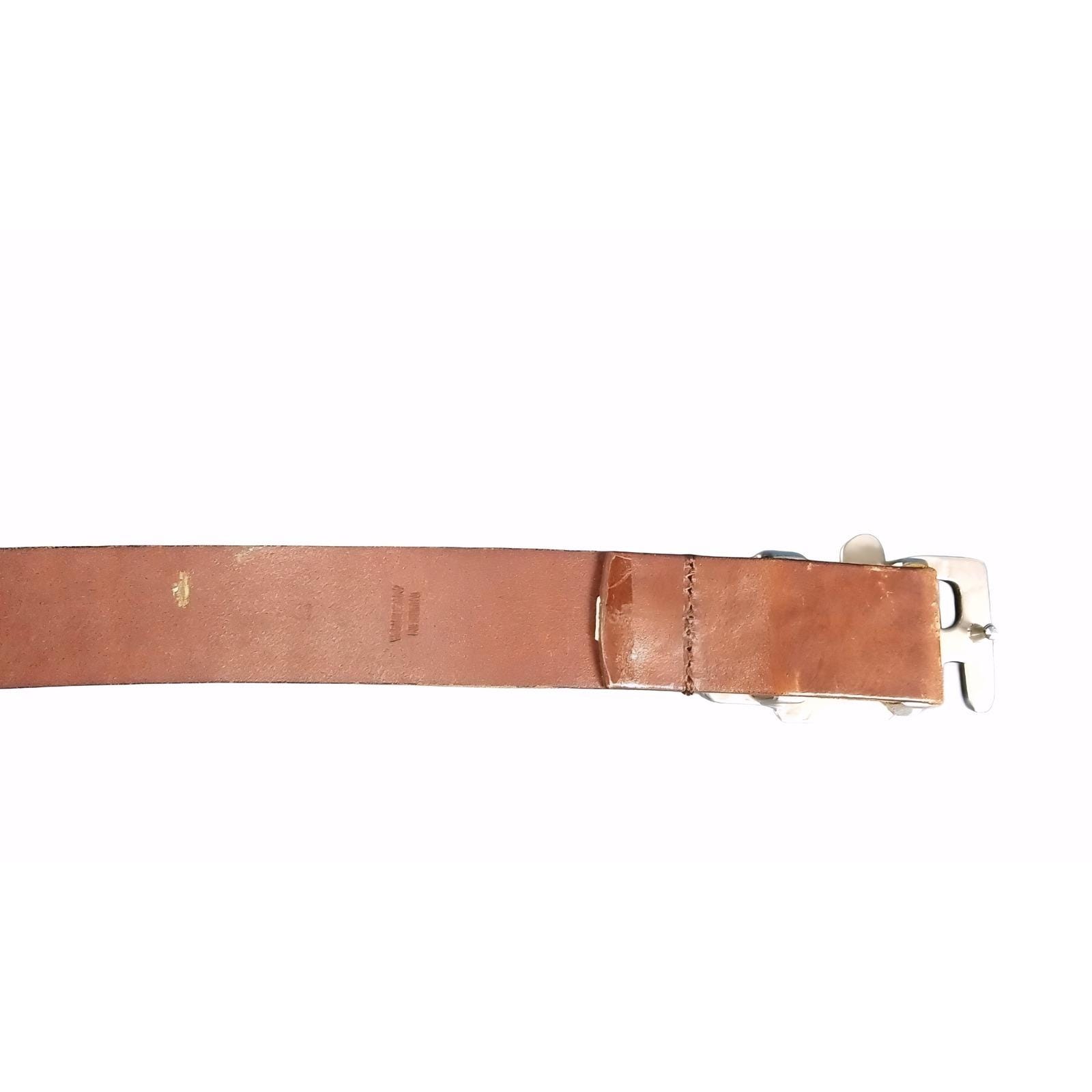 Unique Find!‎ Lauren Ralph Lauren Vtg Brown Leather RLL Monogram Buckle Belt RRL by Ralph Lauren Studded-Logo Leather Belt Dark Brown  main image 4
