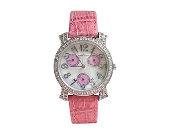 Anne Klein Vtg Pink Leather Crystal Mother of Pearl Multi-Eye Watch 10/6887GP