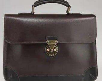 ¡Hallazgo raro! Louis Vuitton Vtg Angara Maletín Moka Marrón Epi Cuero Bolso RI0038